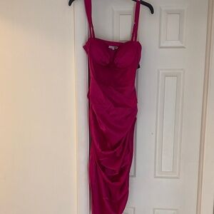 Fashion Nova Strapless Fuchsia Ruched Midi Dress